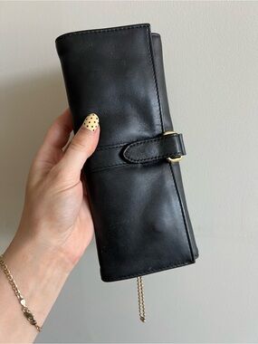 Vintagw Classic Black Leather Fold-over Jewelry storage Clutch